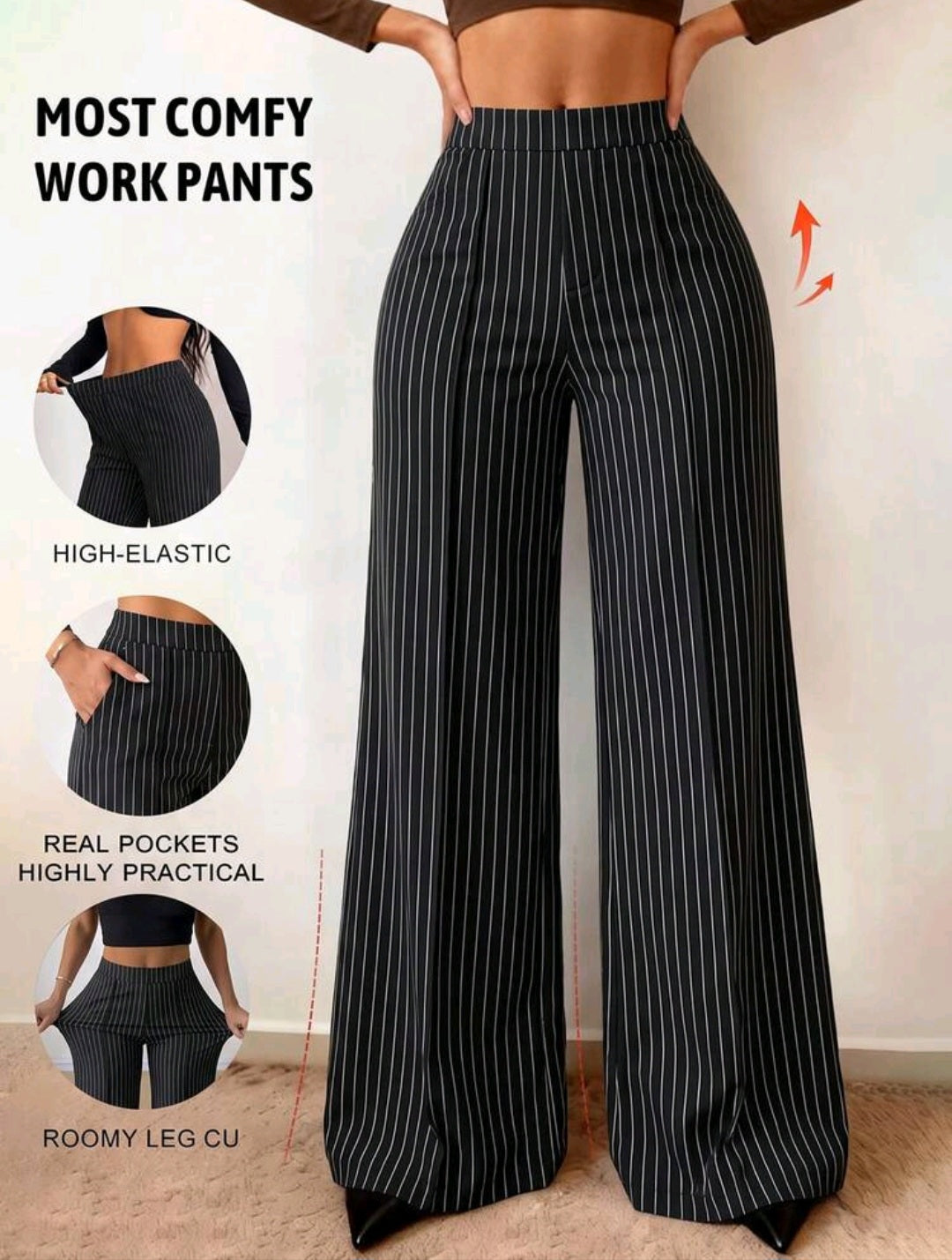 Women's High-Waist Wide Leg Pants – Elastic Waist, Real Pockets, Quiet Luxury
