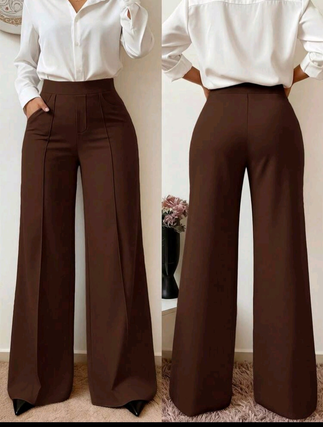 Women's High-Waist Wide Leg Pants – Elastic Waist, Real Pockets, Quiet Luxury