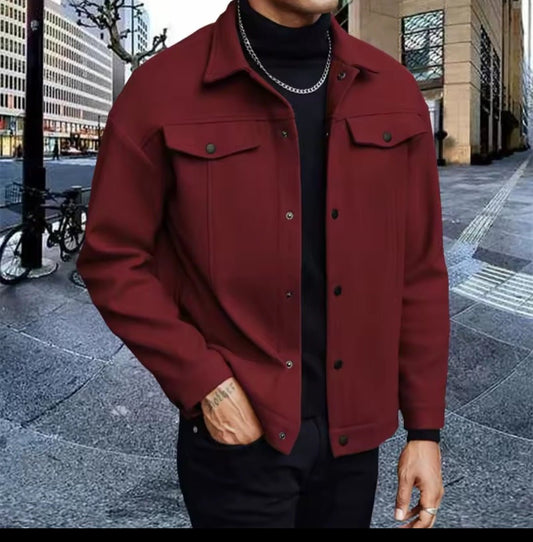 Men's Wool Collar Short Jacket – Business Casual Cardigan with Chest Pocket - GLITCH - BELLE