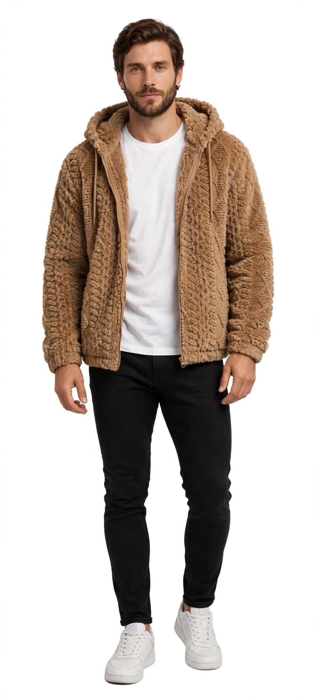 Jacquard Plush Zip-Up Hoodie Cardigan – Men's