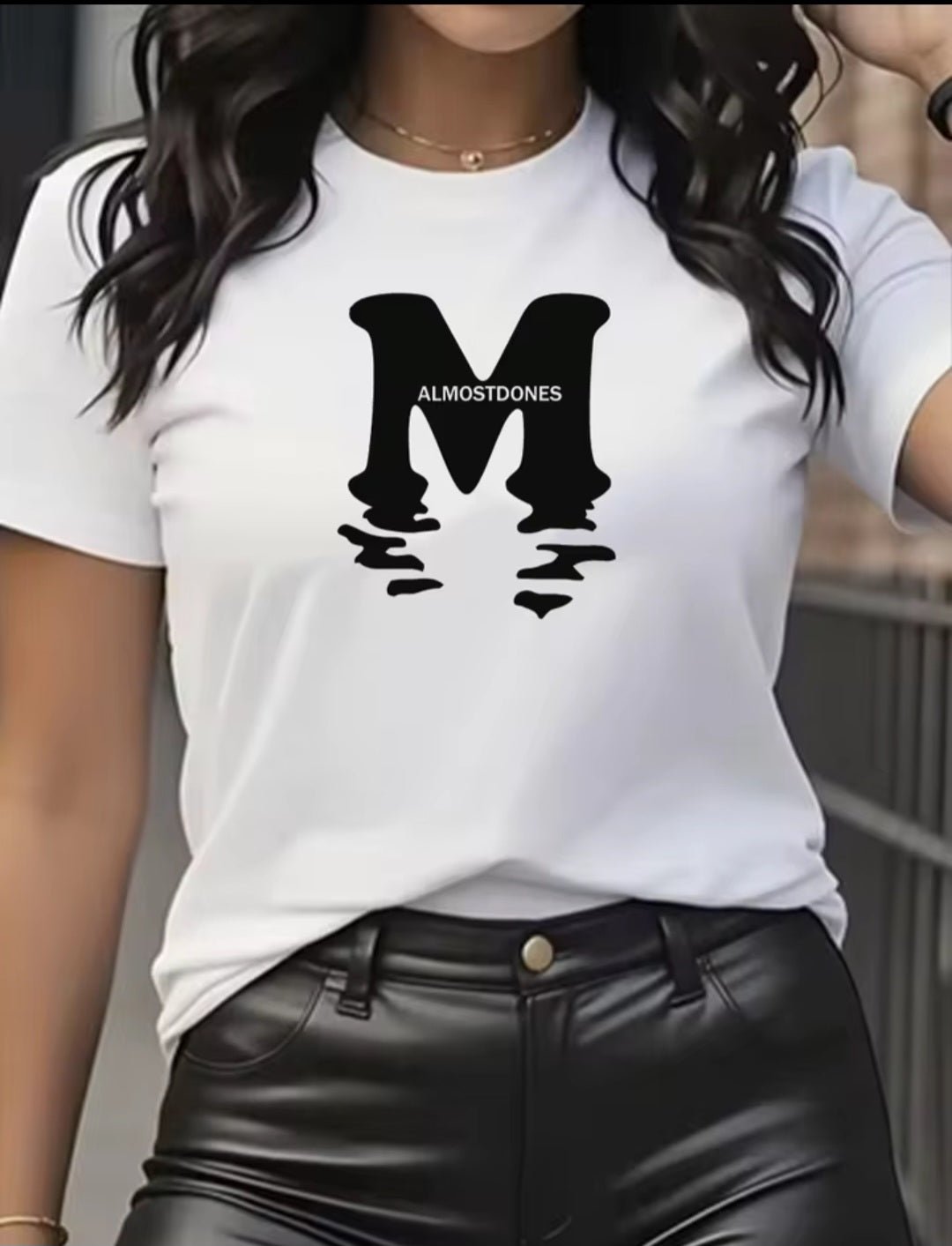 Cotton Sporty Letter Print Round - Neck T-Shirt - GLITCH - BELLE