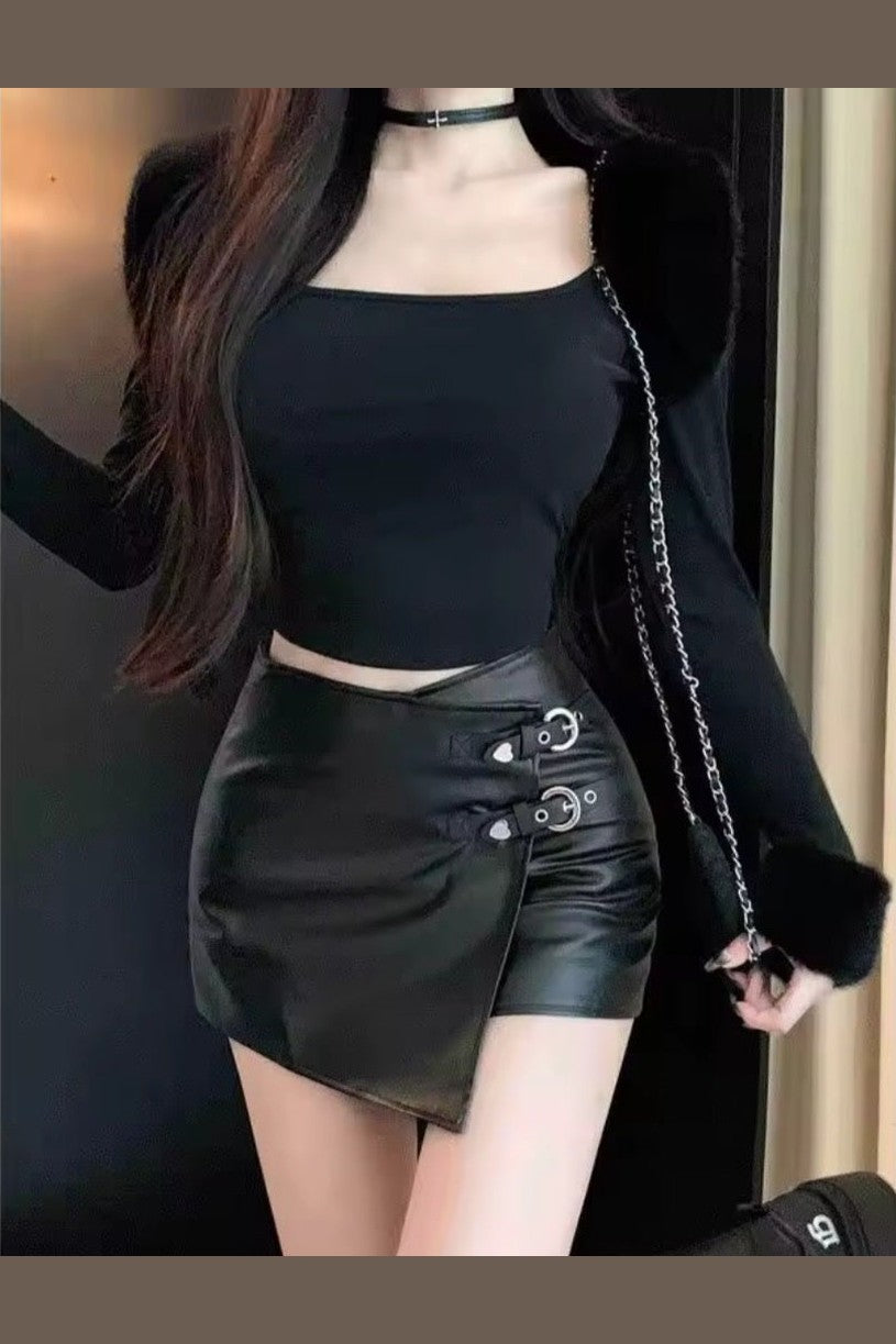 Sexy Irregular A-Shape High Waist PU Leather Hip Mini Skirt - GLITCH-BELLE