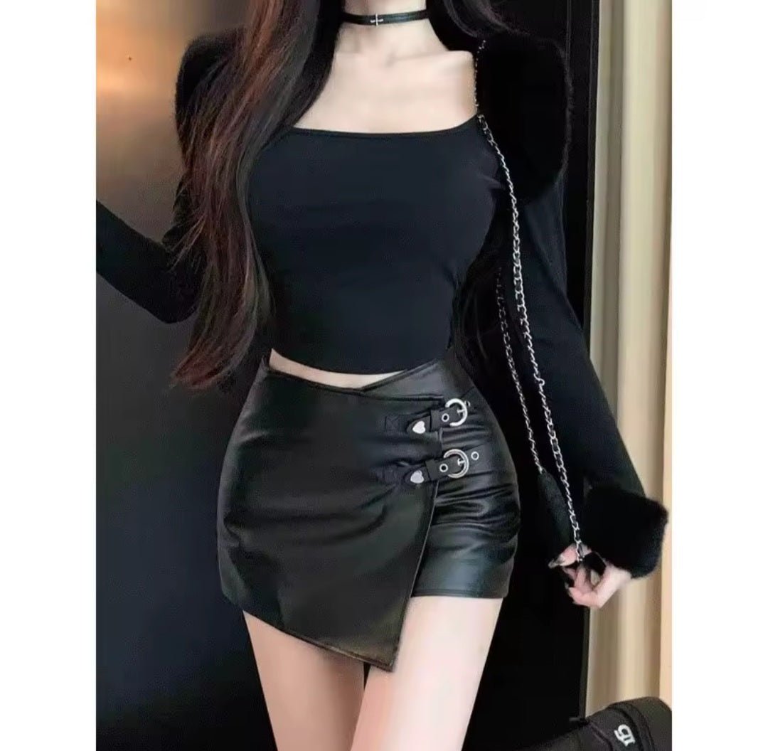 Sexy Irregular A - Shape High Waist PU Leather Hip Mini Skirt - GLITCH - BELLE