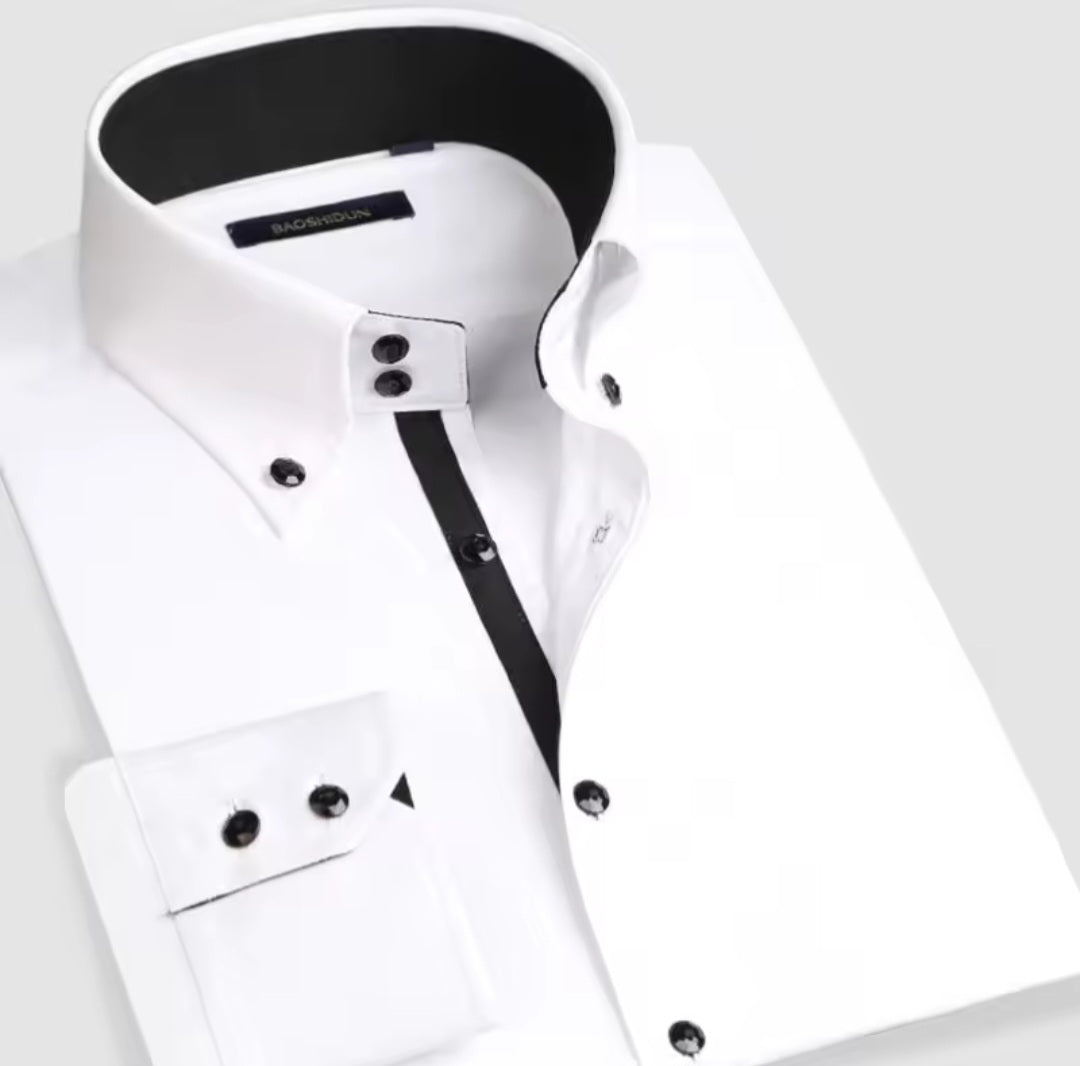 Men's Button - Down Dress Shirt Slim Fit | Formal Business Long Sleeve - GLITCH - BELLE