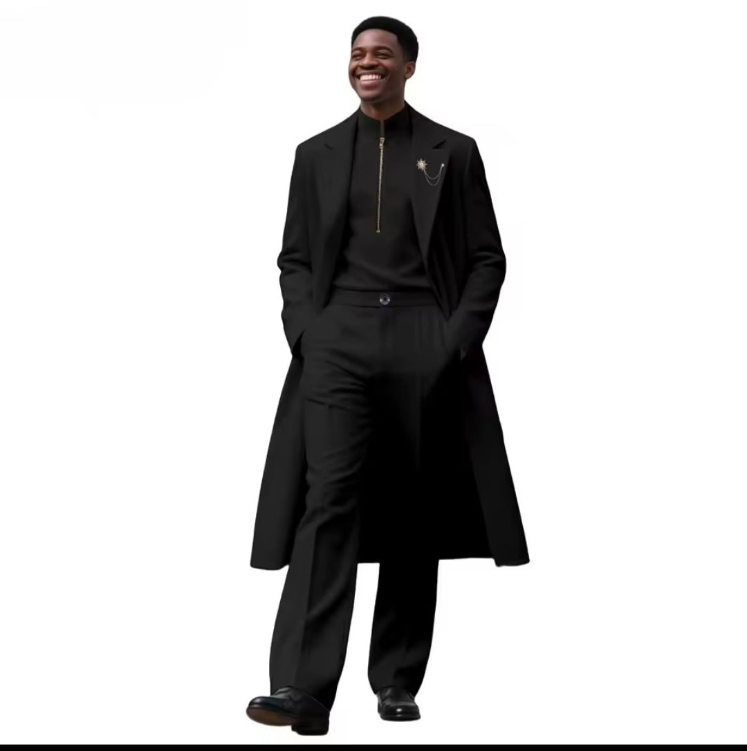 Men's African 3 - Piece Dashiki Set – Brooch Coat, Zip Shirt & Trousers | Formal Wedding Wear - GLITCH - BELLE