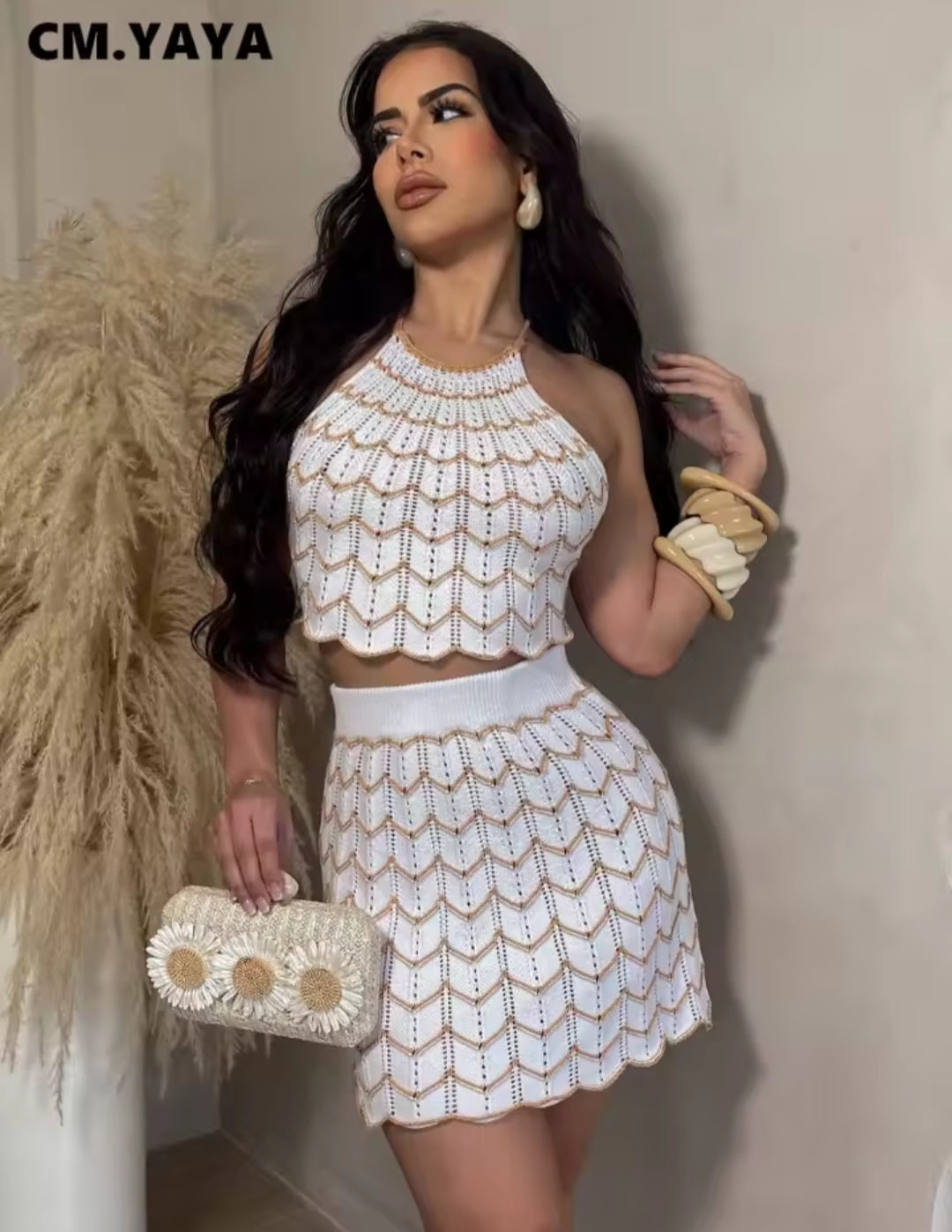 Hot Style Summer Sleeveless Skirt Set – Casual Sexy Beach Boho Knitted 2-Piece Suit