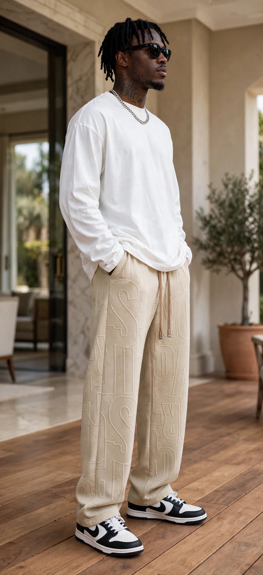 Men's Straight Leg Jacquard Trousers – Elastic Waist Casual Pants