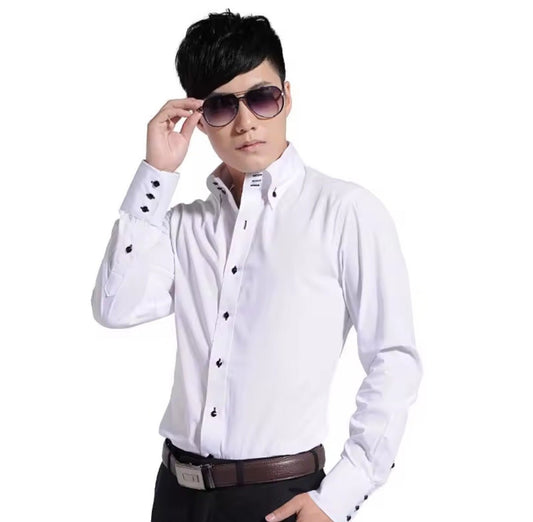 Men's Button - Down Dress Shirt Slim Fit | Formal Business Long Sleeve - GLITCH - BELLE
