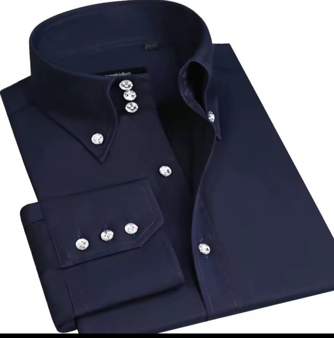 Men's Button - Down Dress Shirt Slim Fit | Formal Business Long Sleeve - GLITCH - BELLE