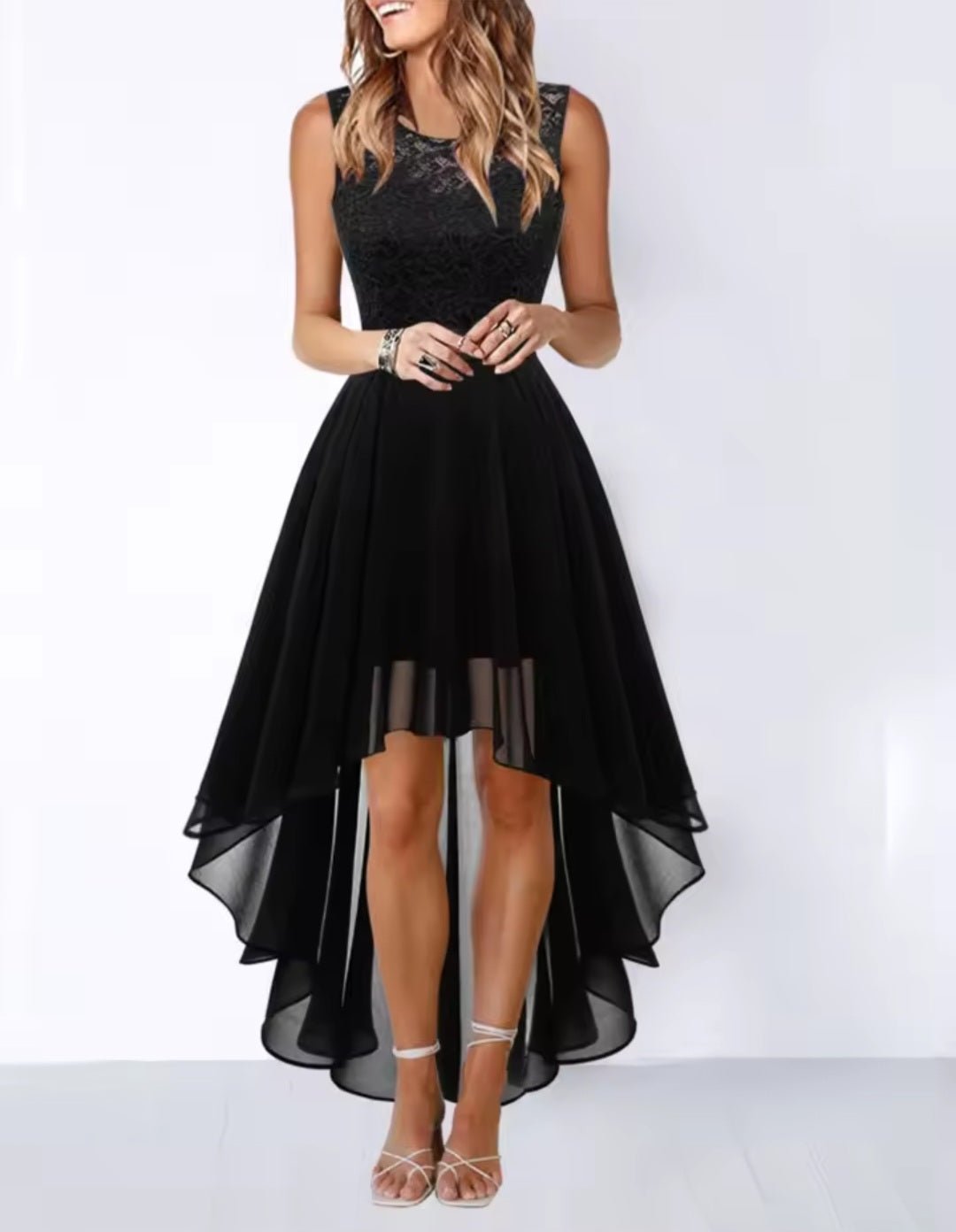 Elegant High - Waisted Chiffon High - Low Dress - Wedding Guest Formal - GLITCH - BELLE