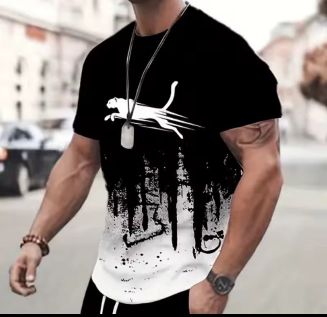 Men's 3D Animal Print Oversized Street Tee - GLITCH - BELLE