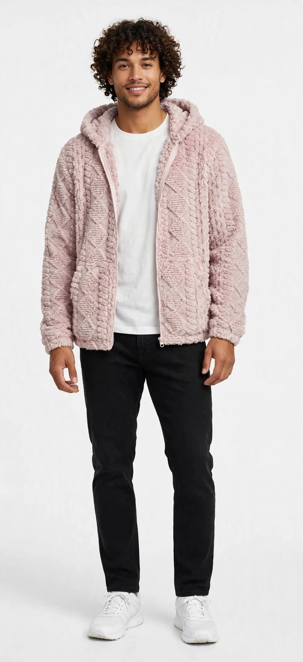 Jacquard Plush Zip-Up Hoodie Cardigan – Men's