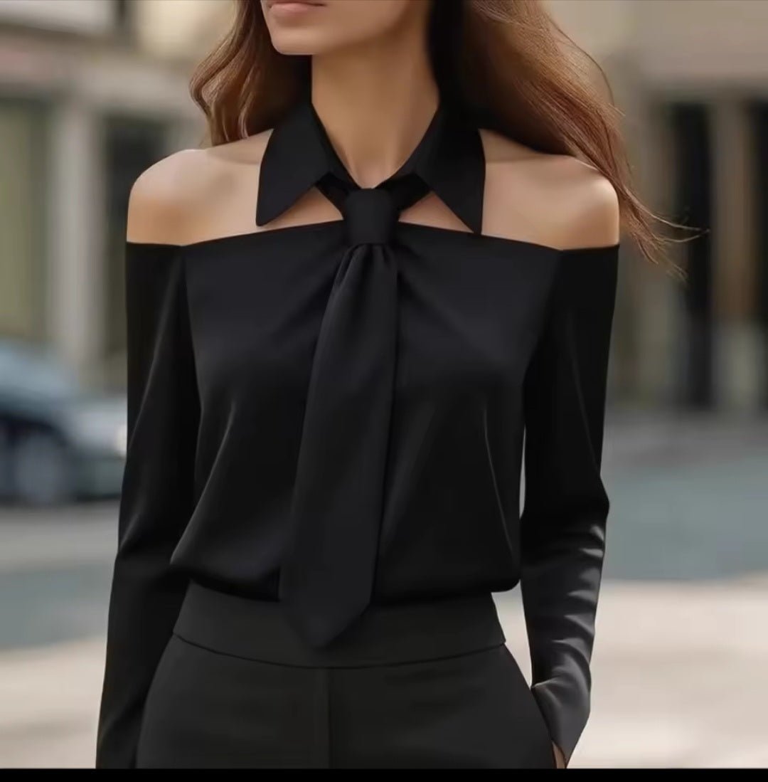 Halter Neck Tie Sleeveless Blouse – Women's Lapel Camisole Tank Top - GLITCH - BELLE