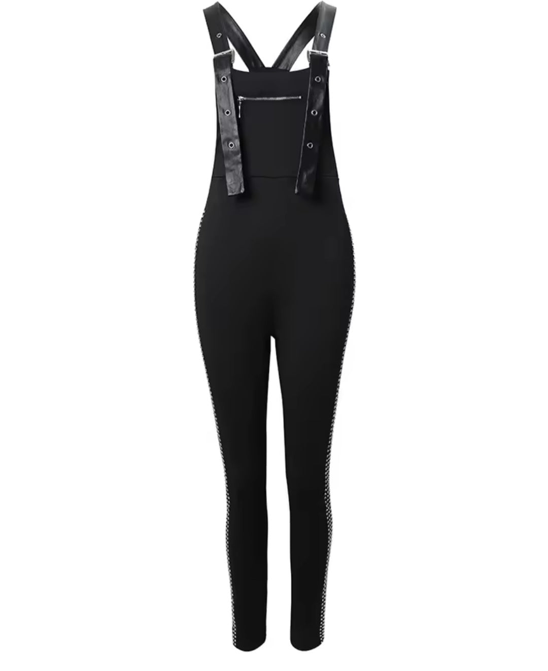 Women's Rhinestone Buckled Suspender Jumpsuit - GLITCH - BELLE