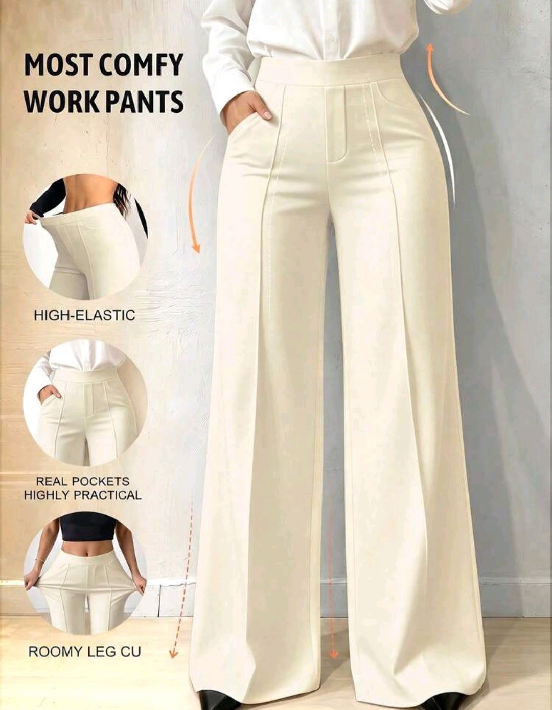 Women's High-Waist Wide Leg Pants – Elastic Waist, Real Pockets, Quiet Luxury