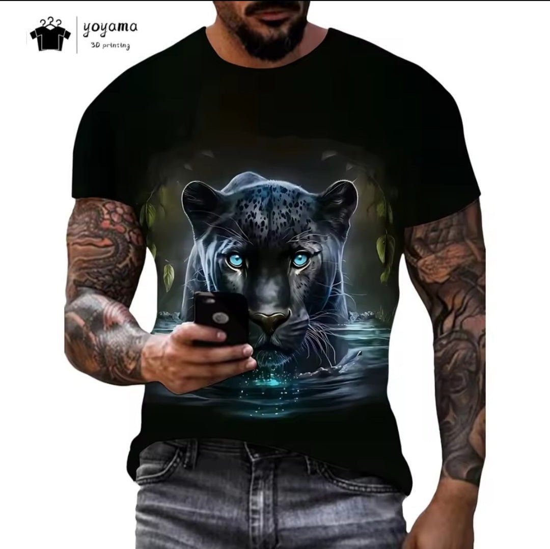 Vintage Tiger Graphic T-Shirt – Men's Oversized Short Sleeve Tee - GLITCH - BELLE