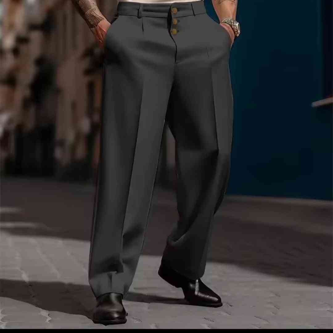 Men's Formal Straight - Leg Dress Pants – Three - Button Solid Trousers - GLITCH - BELLE