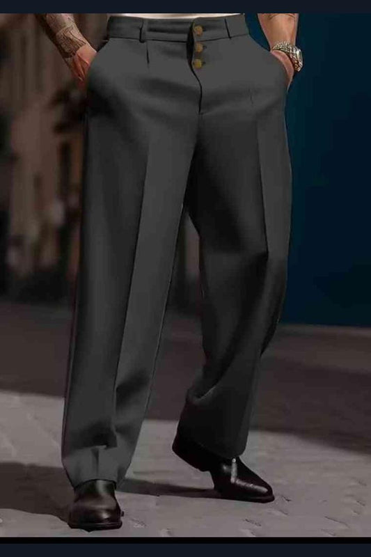 Men's Formal Straight - Leg Dress Pants – Three - Button Solid Trousers - GLITCH - BELLE