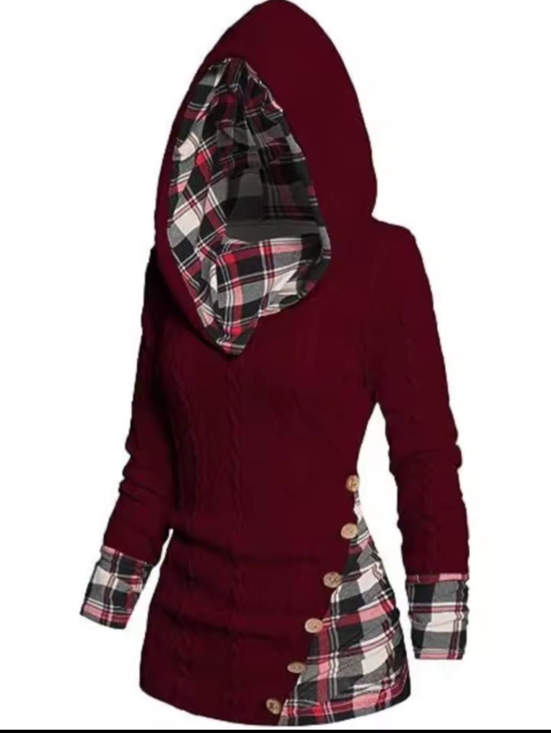 Twisted Cable Knit Plaid Hooded Pullover Sweater – Women's Casual Long Sleeve Top - GLITCH - BELLE