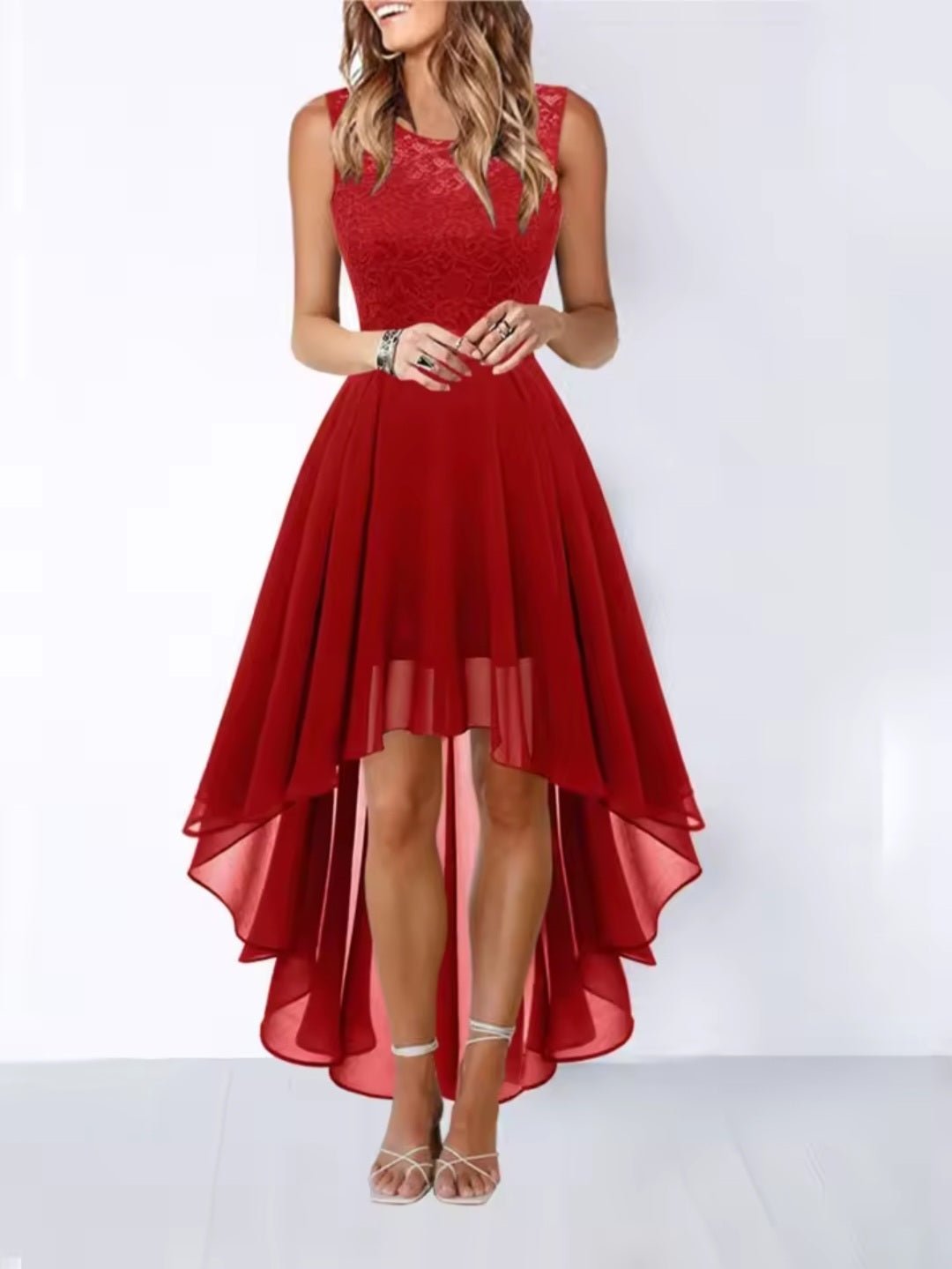 Elegant High - Waisted Chiffon High - Low Dress - Wedding Guest Formal - GLITCH - BELLE