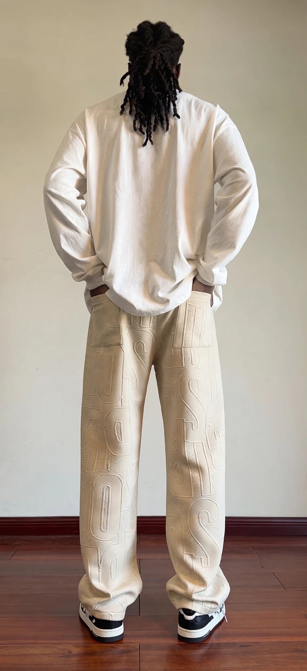Men's Straight Leg Jacquard Trousers – Elastic Waist Casual Pants