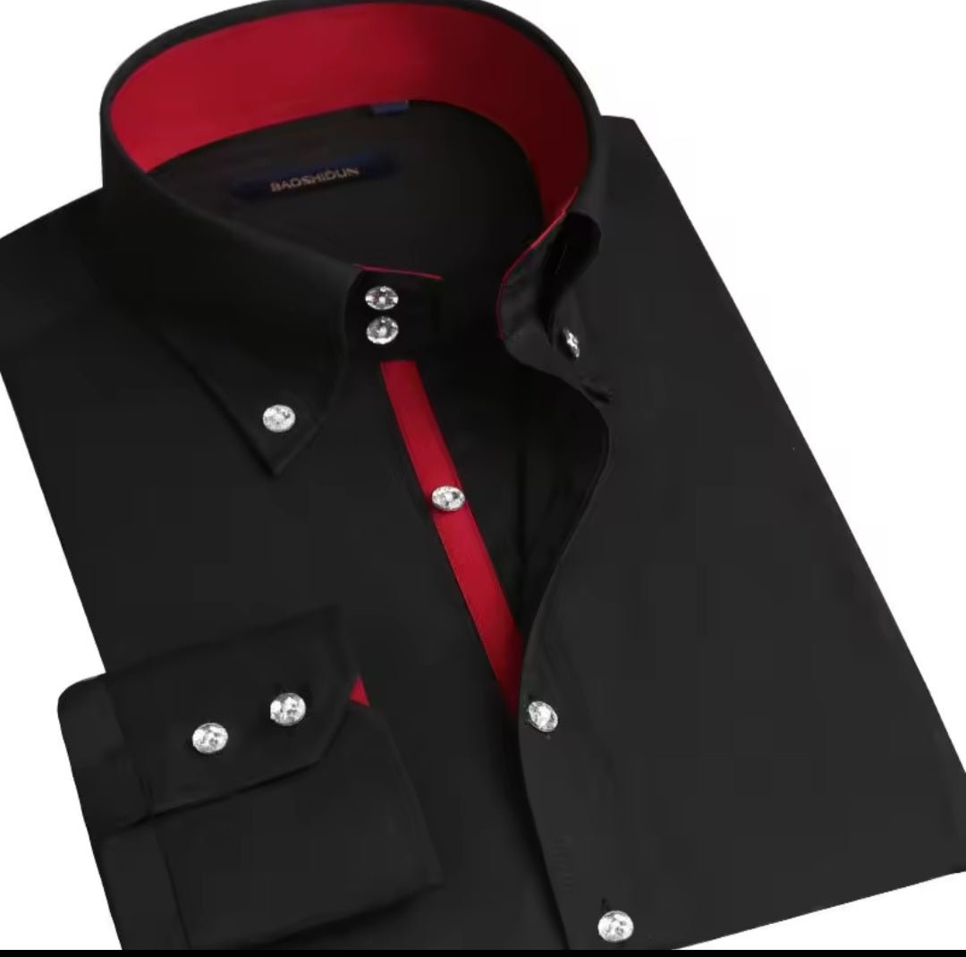 Men's Button - Down Dress Shirt Slim Fit | Formal Business Long Sleeve - GLITCH - BELLE