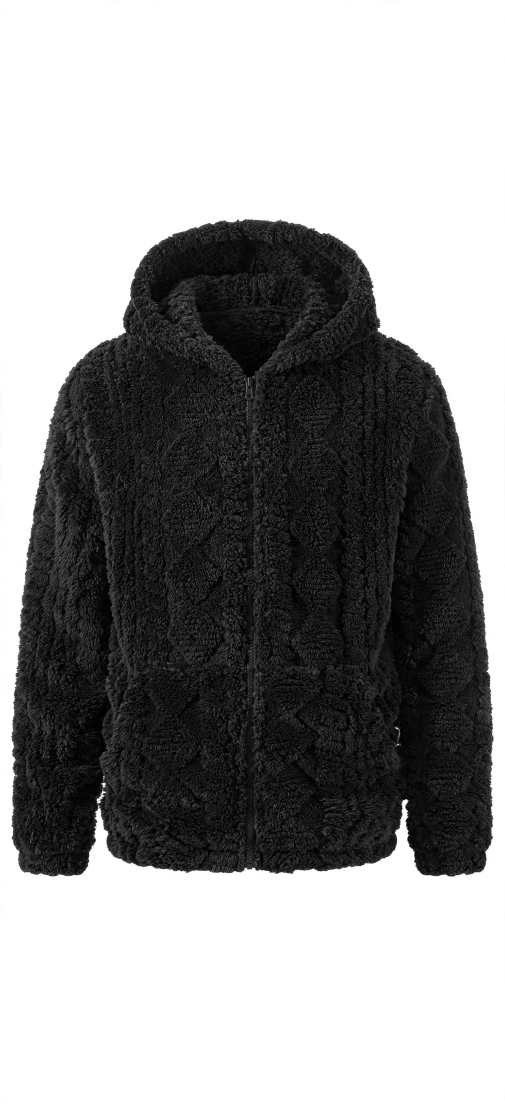 Jacquard Plush Zip-Up Hoodie Cardigan – Men's