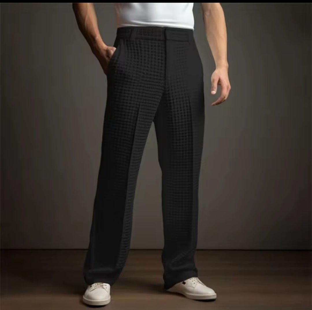 Men's Elegant Waffle Suit Pants – Solid Loose Straight Trousers | Business Casual & Vacation - GLITCH - BELLE