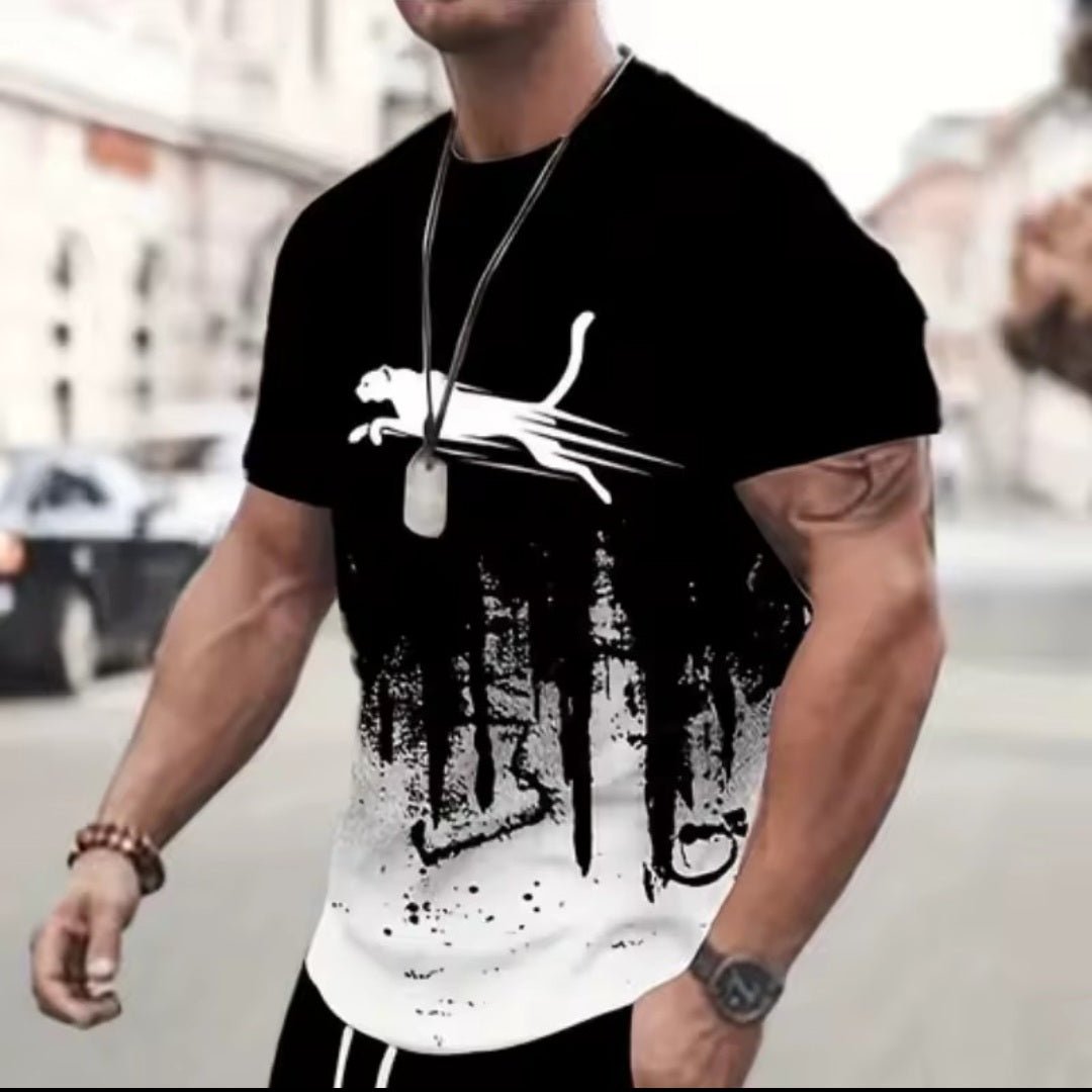 Men's 3D Animal Print Oversized Street Tee - GLITCH - BELLE