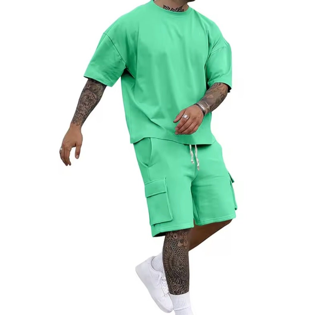 Summer Men's Casual Sporty T-Shirt Shorts Set - GLITCH - BELLE
