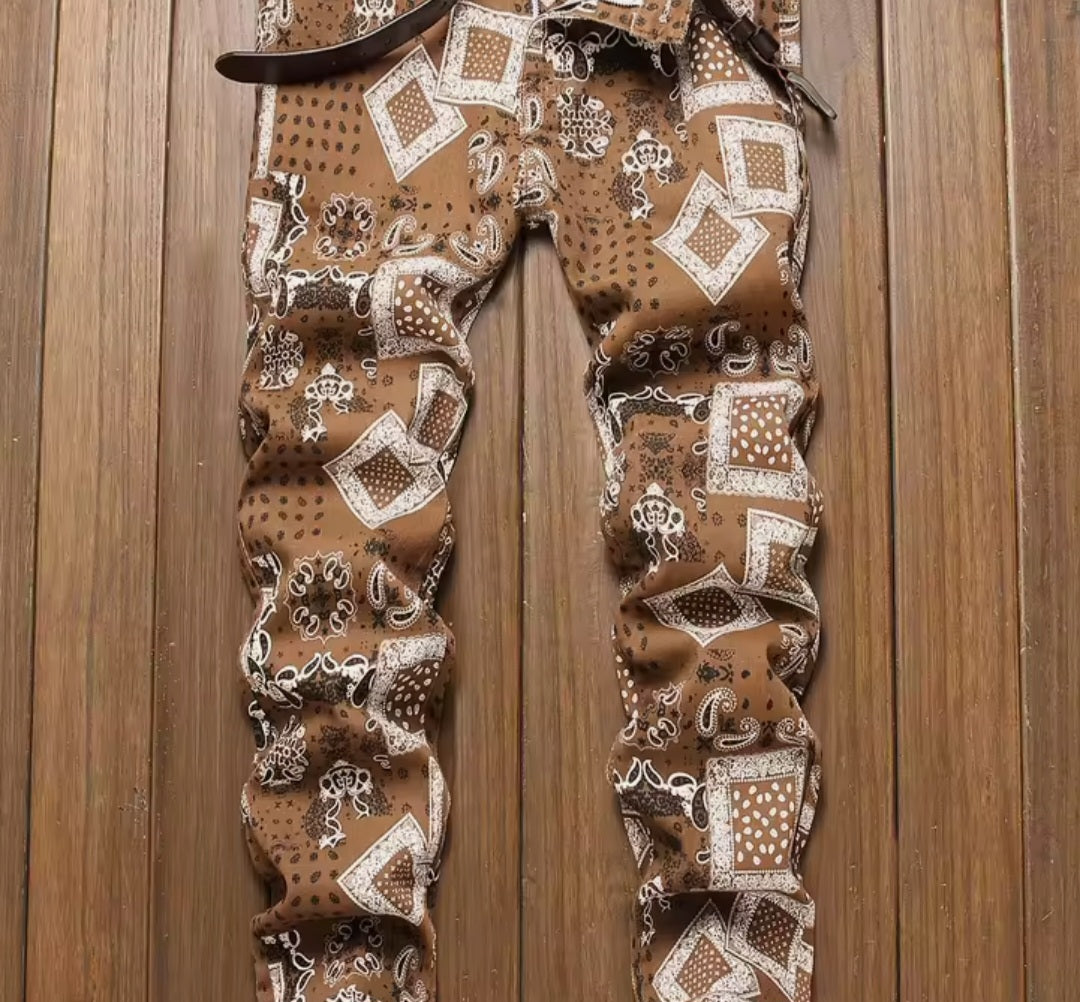 Bandana Print Slim Fit Ripped Jeans – Men's Streetwear Denim