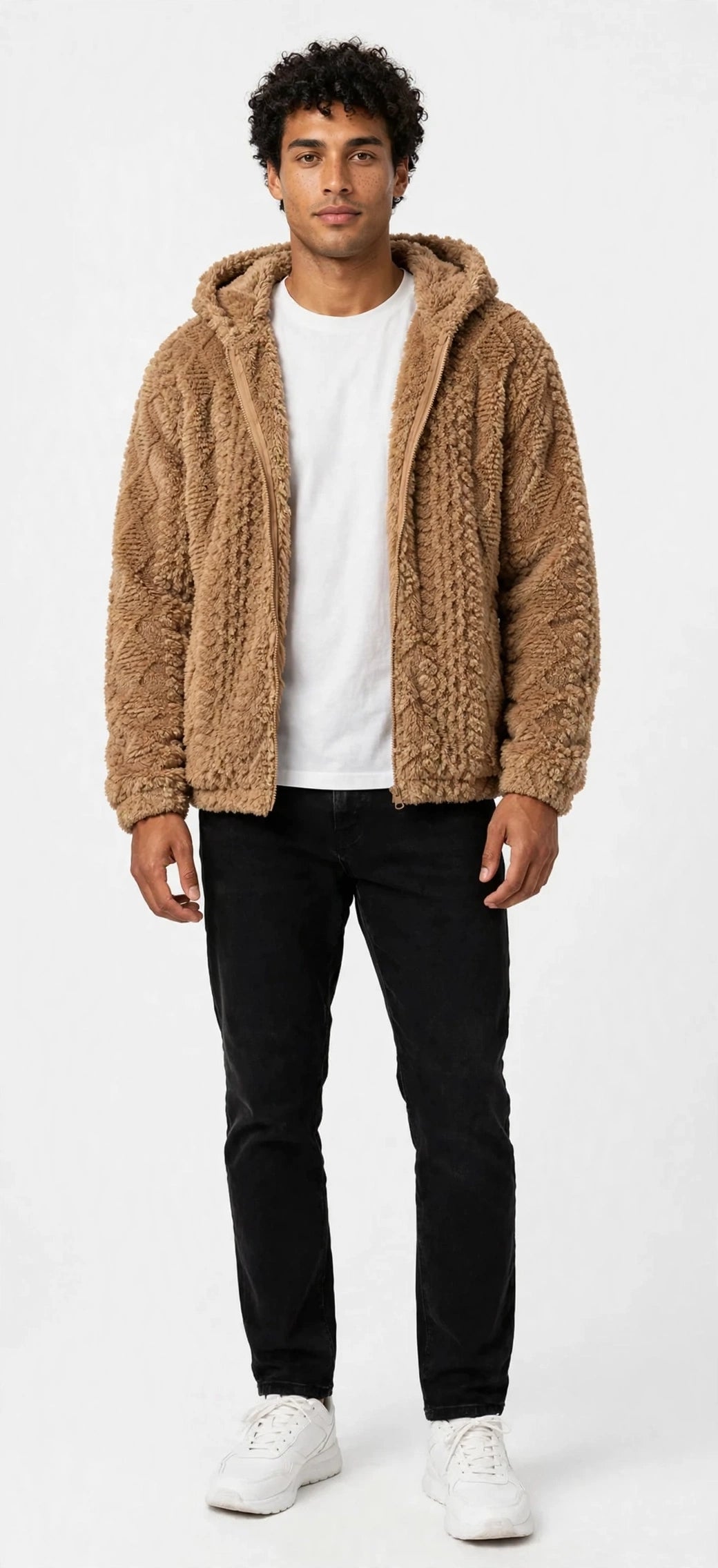 Jacquard Plush Zip-Up Hoodie Cardigan – Men's
