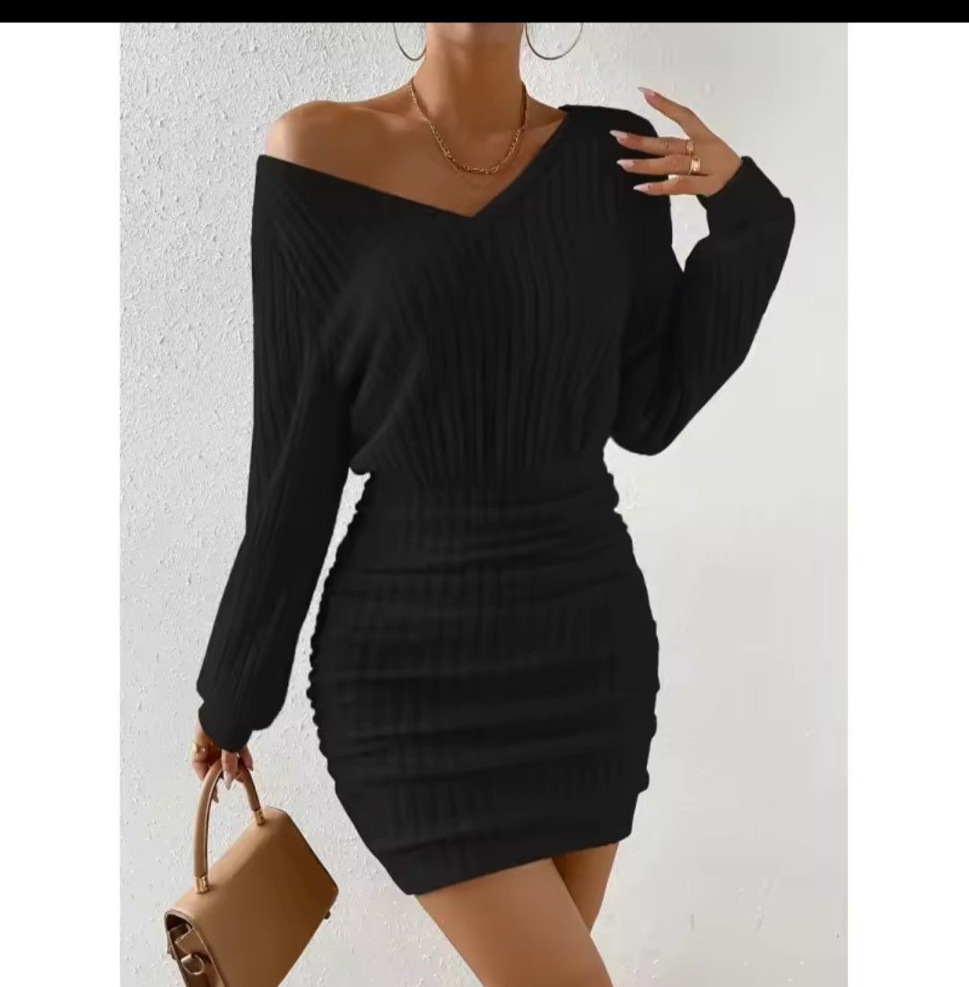 Robe moulante en maille côtelée brossée et moelleuse