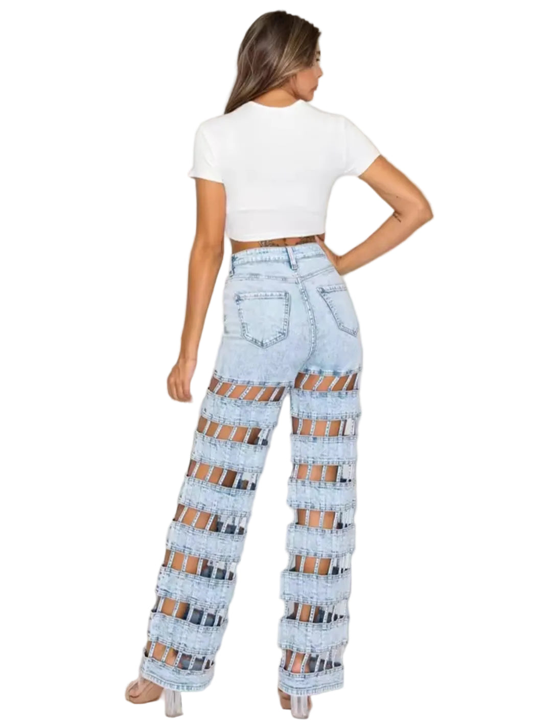 Fashion Hollow Out Denim Pants – High Waist Wide Leg Streetwear Jeans