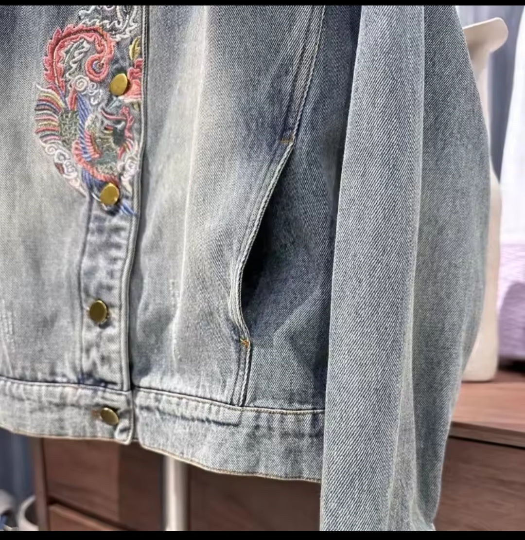 Embroidery Denim Jacket – Chinese Retro National Style - GLITCH - BELLE