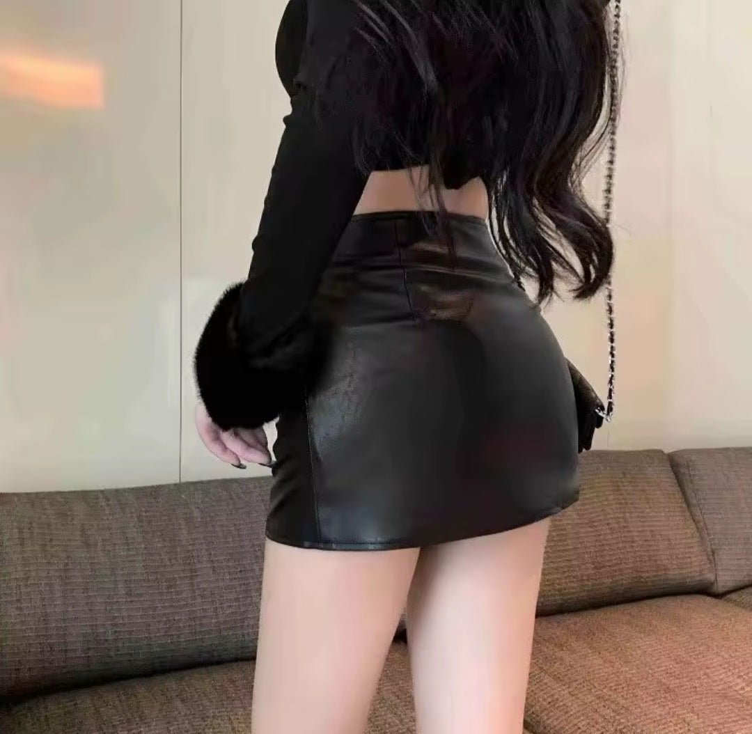 Sexy Irregular A - Shape High Waist PU Leather Hip Mini Skirt - GLITCH - BELLE