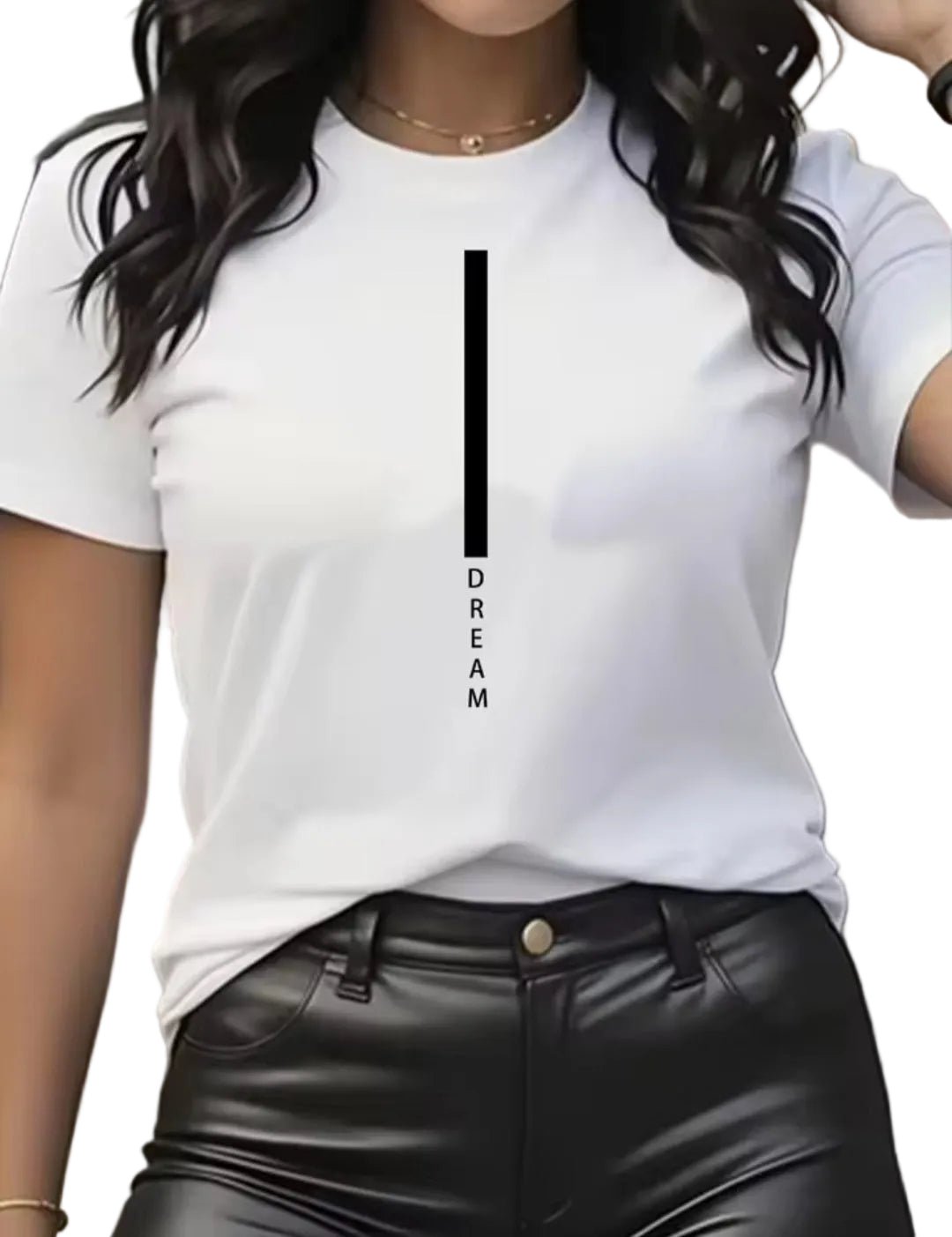 DREAM Letter Print Women's Loose - Fit Cotton T-Shirt - GLITCH - BELLE