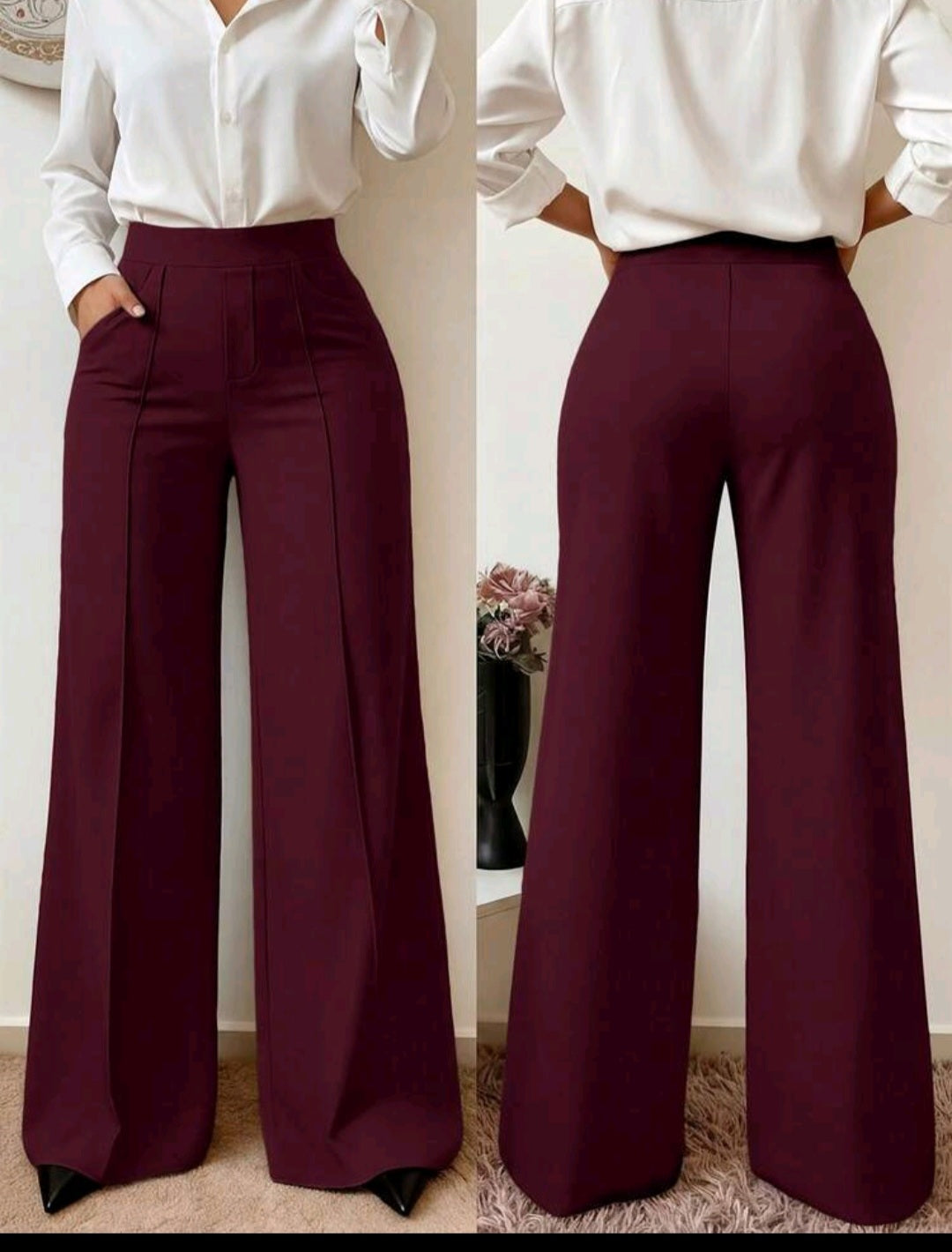 Women's High-Waist Wide Leg Pants – Elastic Waist, Real Pockets, Quiet Luxury