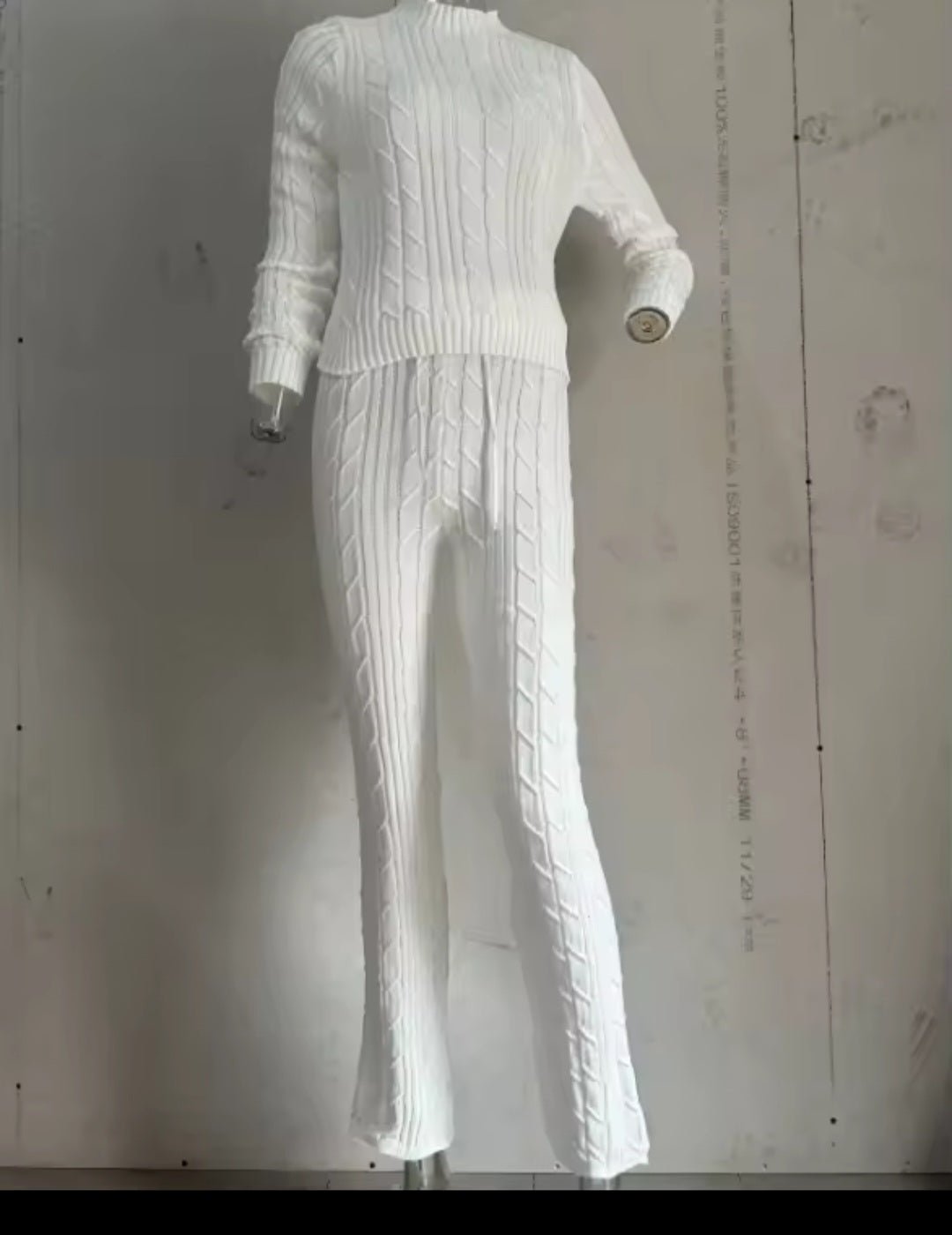 Knitted Women's Slim Long Slee Sweater 2 - Piece Set –ve Crop Top & Pants Suit - GLITCH - BELLE