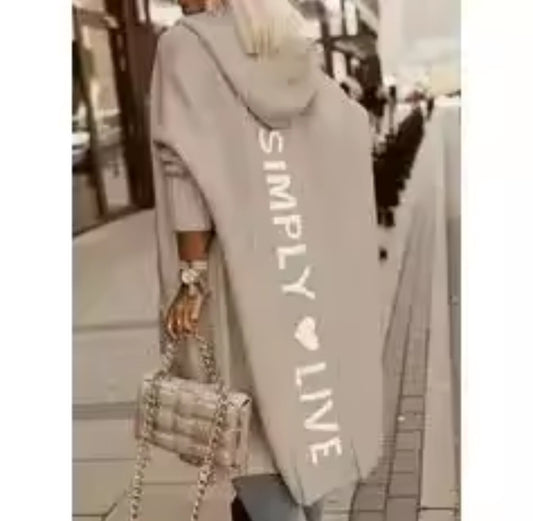 Hooded Cardigan Fashion Casual Long Sleeve Women Autumn Winter Letter Printed Loose Open Coat Cardigan