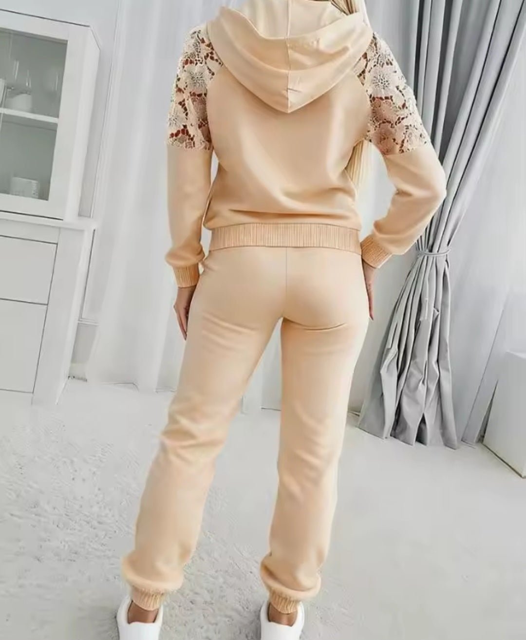 Women's Guipure Lace Spliced Hoodie Sweatshirt & Jogger Sweatpants 2 - Piece Set - GLITCH - BELLE