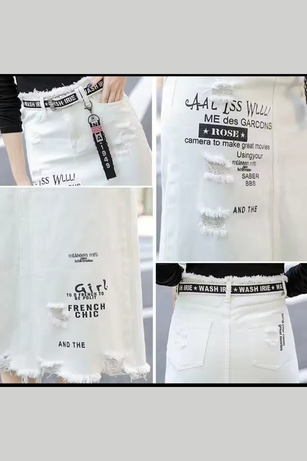 White Denim Letter Print Maxi Skirt - GLITCH-BELLE