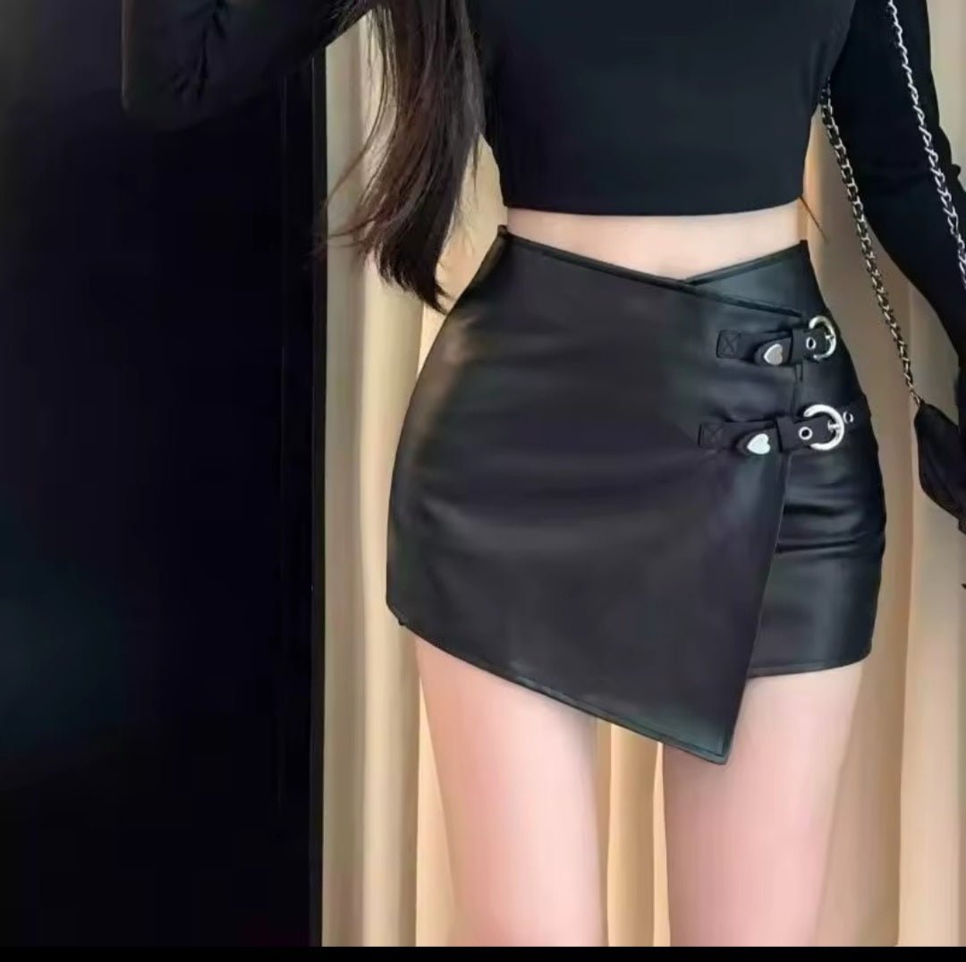 Sexy Irregular A - Shape High Waist PU Leather Hip Mini Skirt - GLITCH - BELLE