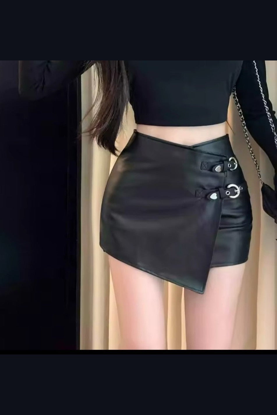 Sexy Irregular A-Shape High Waist PU Leather Hip Mini Skirt - GLITCH-BELLE