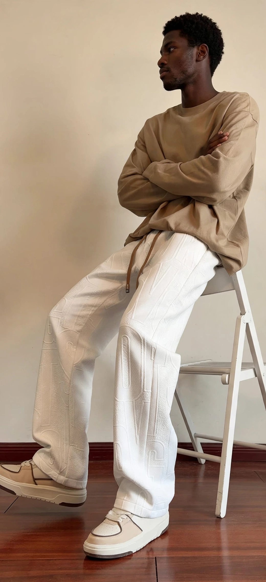 Men's Straight Leg Jacquard Trousers – Elastic Waist Casual Pants