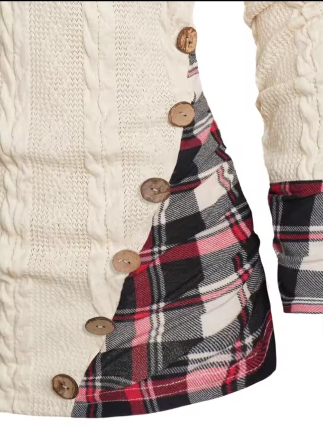 Twisted Cable Knit Plaid Hooded Pullover Sweater – Women's Casual Long Sleeve Top - GLITCH - BELLE