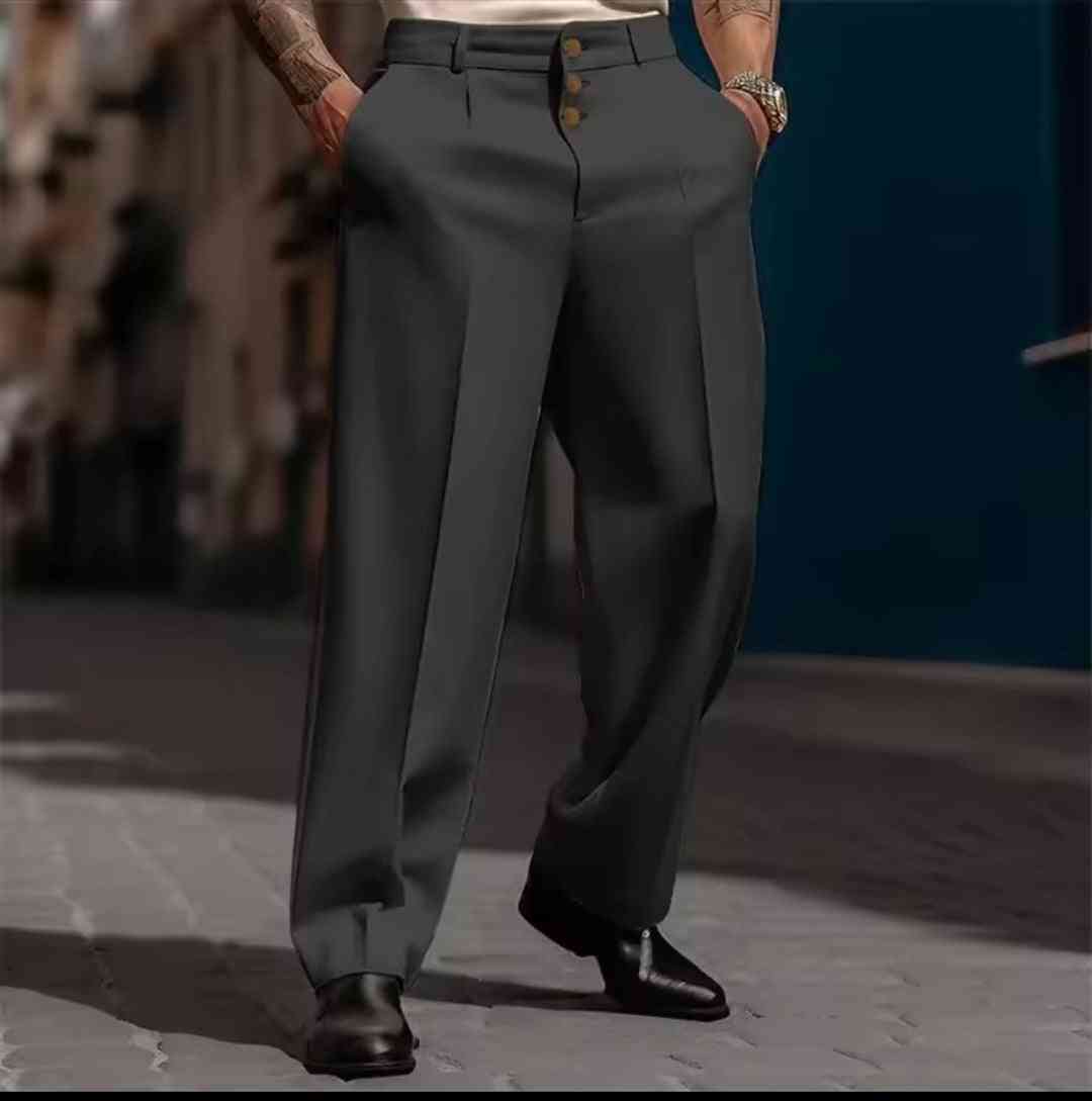 Men's Formal Straight - Leg Dress Pants – Three - Button Solid Trousers - GLITCH - BELLE