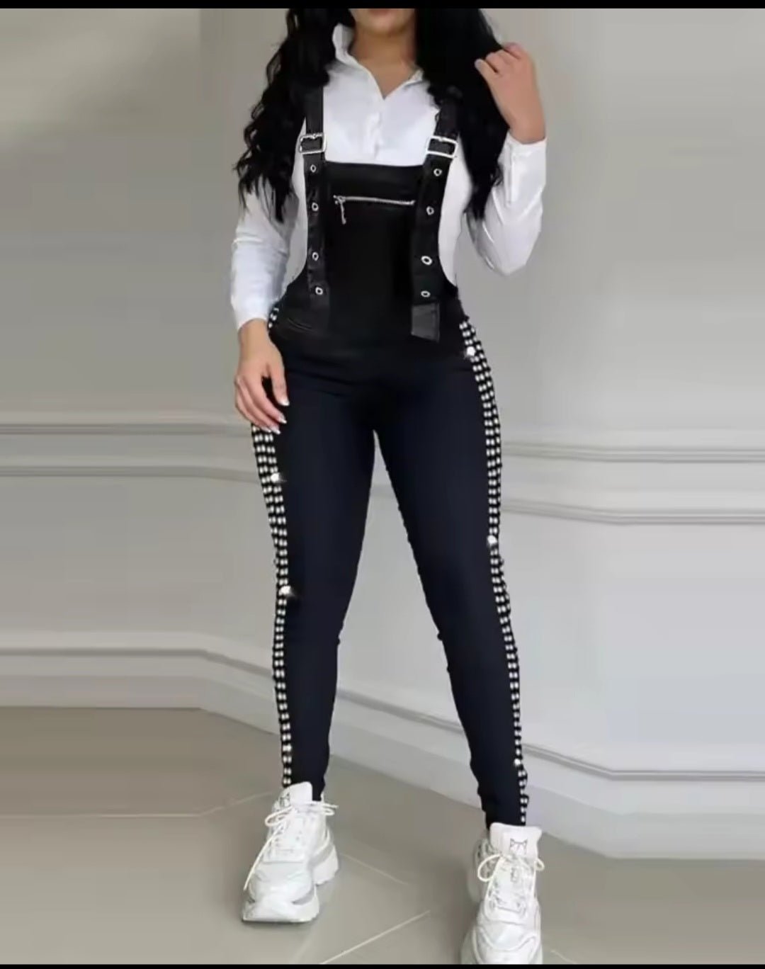Women's Rhinestone Buckled Suspender Jumpsuit - GLITCH - BELLE