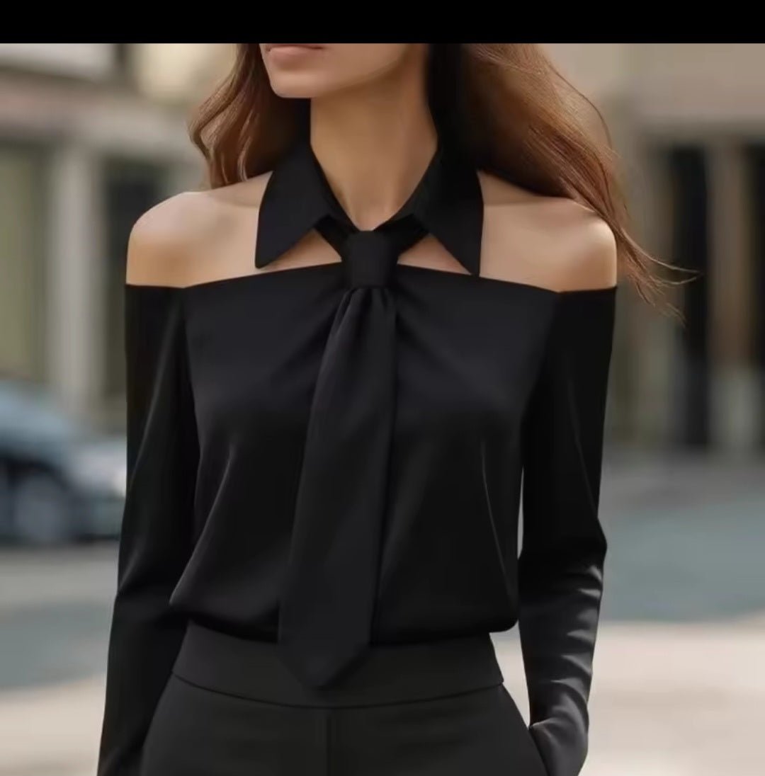 Halter Neck Tie Sleeveless Blouse – Women's Lapel Camisole Tank Top - GLITCH - BELLE