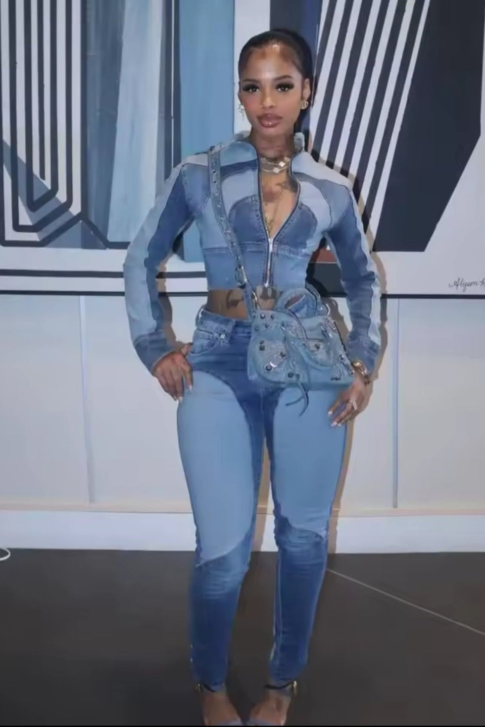 Streetwear Denim Two-Piece Set – Jacket & Trousers - GLITCH-BELLE